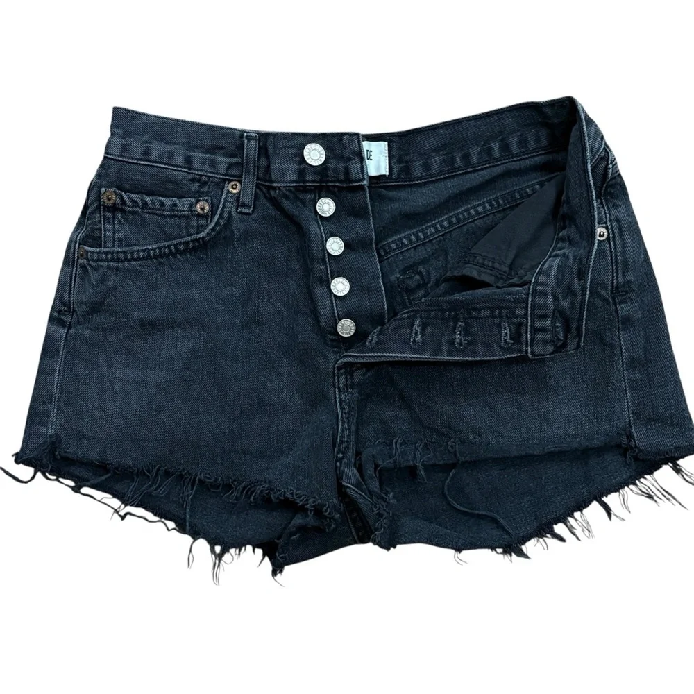 AGOLDE Parker Vintage cut Off Short Crash Black Wash Raw Hem Distressed Size 25
